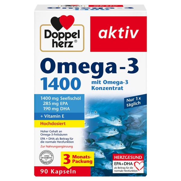 Doppelherz Omega-3 1400 mg - دوز بالا امگا 3 کنسانتره به علاوه ویتامین E - محتوای بالای اسیدهای چرب امگا 3 - ۳۰ کپسول