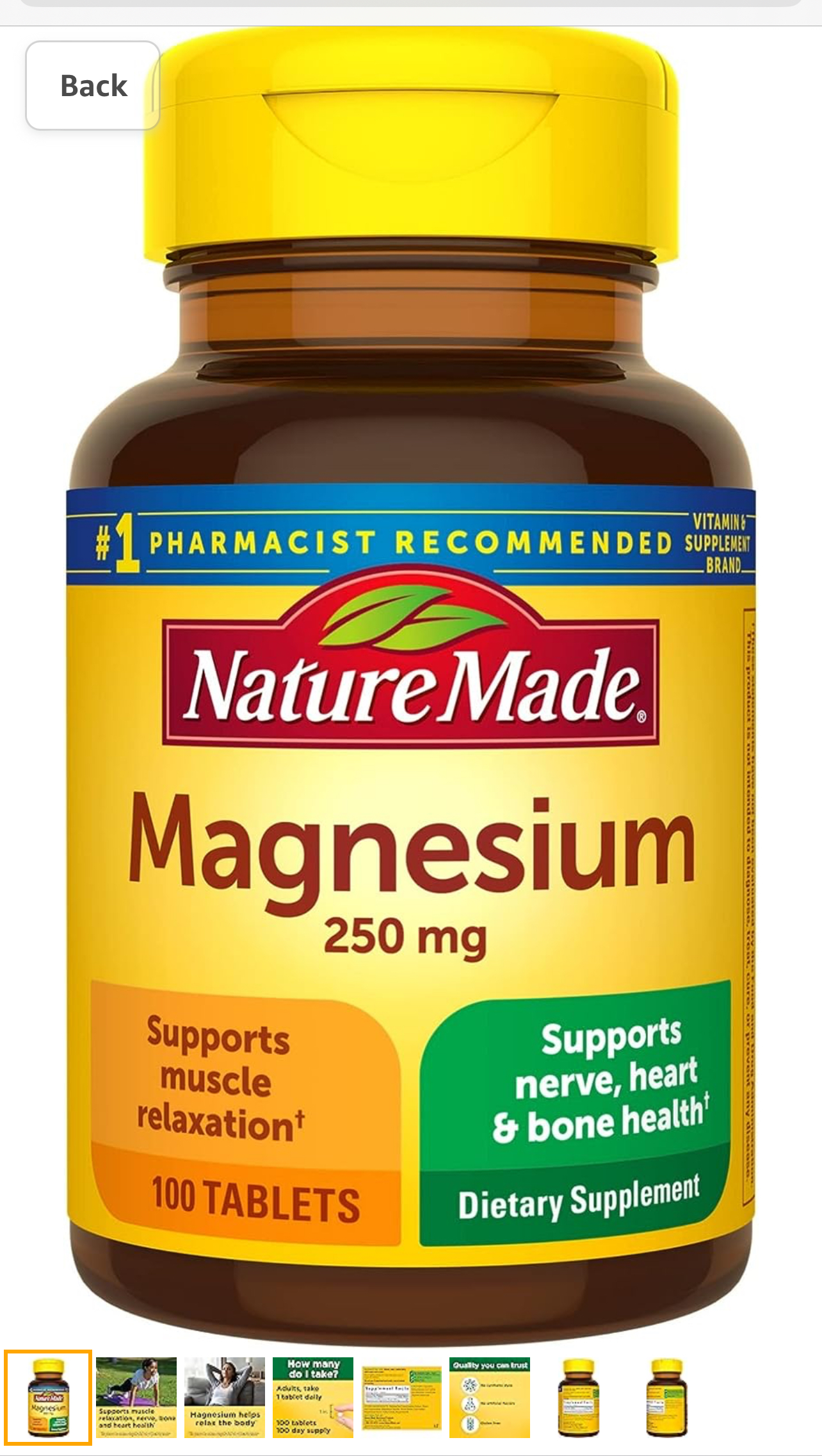 Nature Made اکسید منیزیم 250 میلی گرم، مکمل غذایی برای حمایت از سلامت عضلات، قلب، استخوان و اعصاب، 100 قرص، منبع 100 روزه