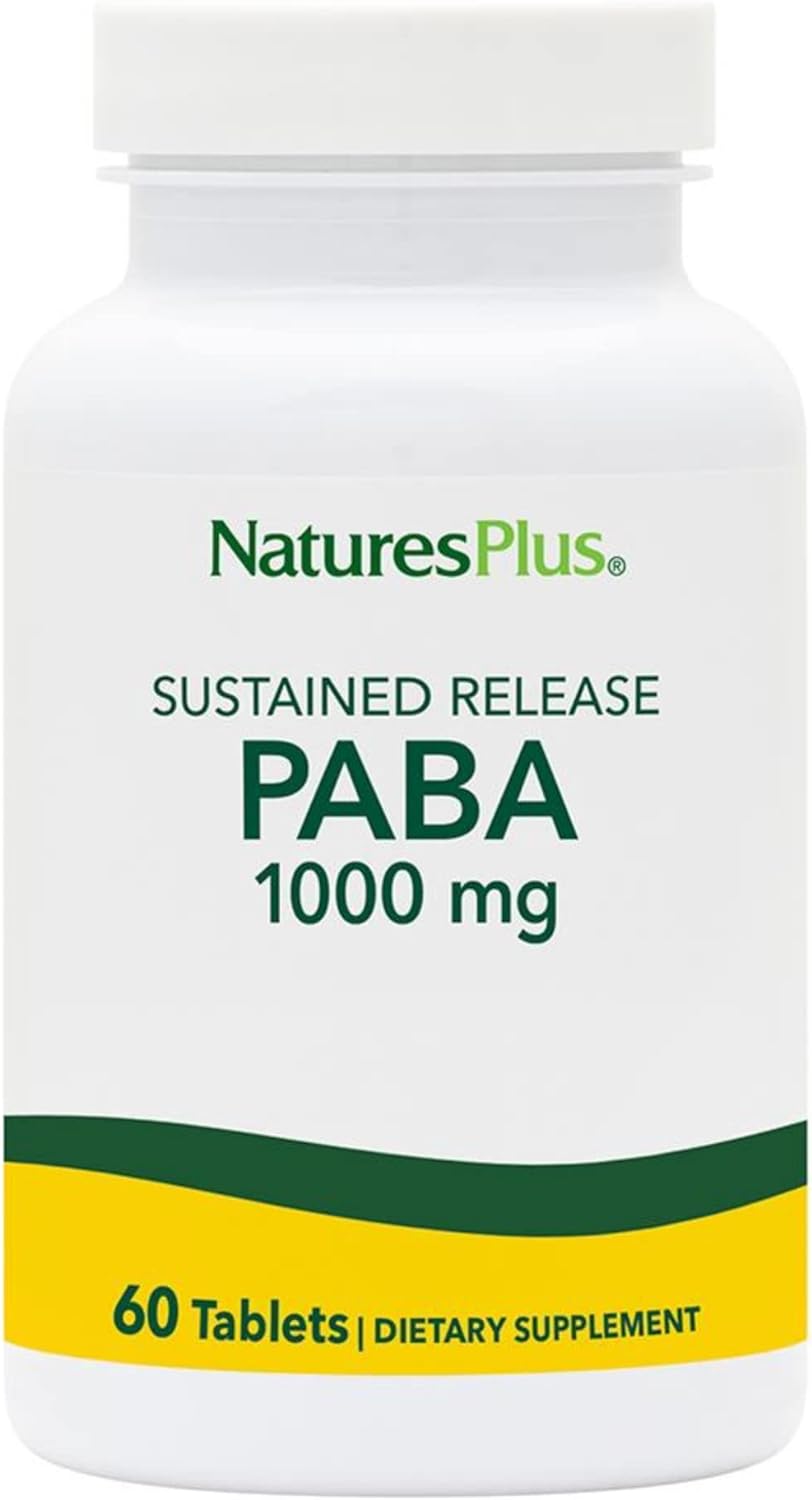 PABA، رهش پایدار (پاراآمینوبنزوئیک اسید) - 1000 میلی گرم، 60 قرص گیاهی - مکمل حمایت کننده سلامت پوست، تولید انرژی را افزایش می دهد - بدون گلوتن - 60 وعده NaturesPlus PABA, Sustained Release (para-Aminobenzoic Acid) - 1000 mg, 60 Vegetarian Tablets - Skin Health Support Supplement, Promotes Energy Production - Gluten-Free - 60 Servings