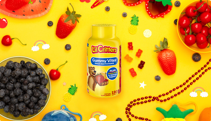 لیلکریترز ۱۹۰ عددی مخصوص کودکانL’il Critters Gummy Vites Daily Gummy Multivitamin for Kids, Vitamin C, D3 for Immune Support Cherry, Strawberry, Orange, Pineapple and Blueberry Flavors
