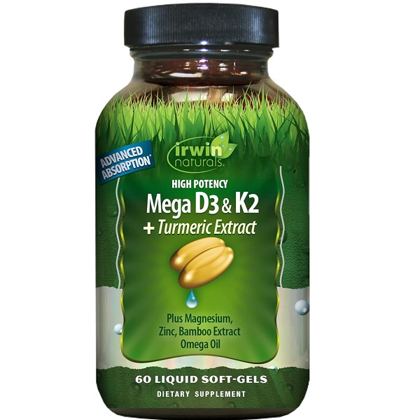 ویتامین D3 و K2 و عصاره زردچوبه اروین نچرالز 60 عدد Irwin Naturals High Potency Mega D3 And K2 Turmeric Extract