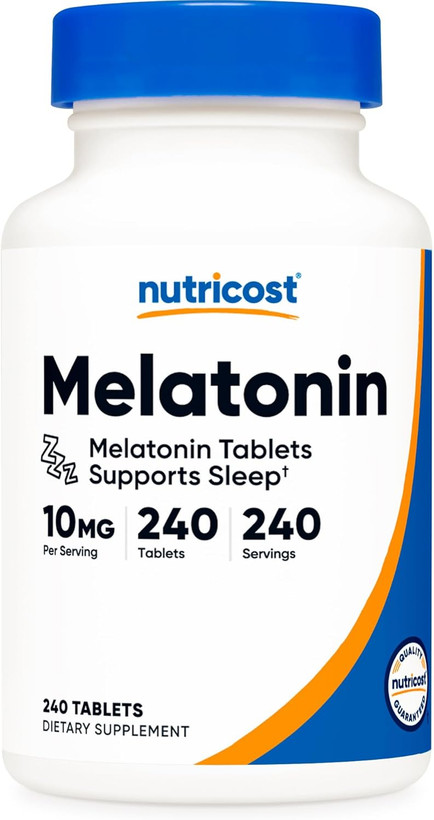 ‌ ملاتونین 10 میلی گرم ناتری کاست 240 عددی Nutricost Melatonin 10mg, 240 Tablets - 10mg