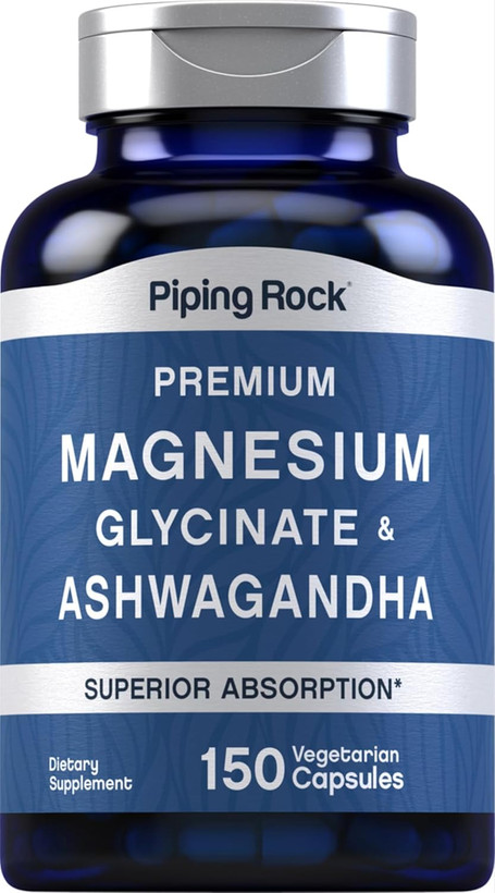 منیزیم گلیسینات + آشواگاندا پایپینگ راک Piping Rock Magnesium Glycinate and Ashwagandha | 150 Capsules