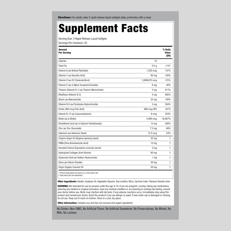 تقویت کننده پوست و مو ناخون پایپینگ راک 165 عددی Piping Rock Hair Skin and Nails Vitamins | 165 Softgels