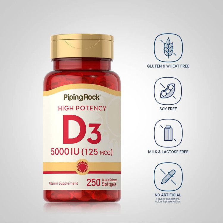 ویتامین دی 3 پایپینگ راک 5000 Piping Rock Vitamin D3 5000 IU | 250 Softgels