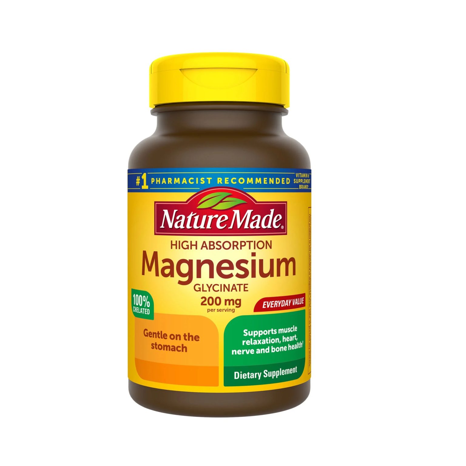 ‌ منیزیم گلیسینات 200 میلی گرم نیچرمید۷۰عددی High Absorption Magnesium Glycinate Capsules 200 mg Nature Made