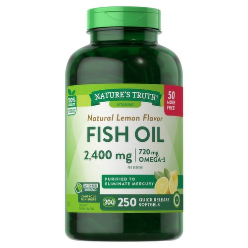 روغن ماهی با طعم لیمو طبیعی ویتامین های  طبیعی، 2400 میلی گرم، 250 عددNature's Truth Vitamins Natural Lemon