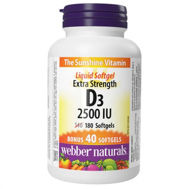 ویتامین Webber Naturals ‌D3 2500iu وبر نچرالز (180 عددی)