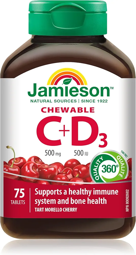 قرص. جویدنی ویتامین C + D جیمیسون، ۷۵ قرصJamieson Vitamin C + D