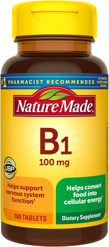 ویتامین B1 نیچرمید 100 میلی‌گرم | تقویت متابولیسم انرژیNature Made Vitamin B1 100 mg, Dietary Supplement for Energy Metabolism Support, 100 Tablets, 100 Day Supply