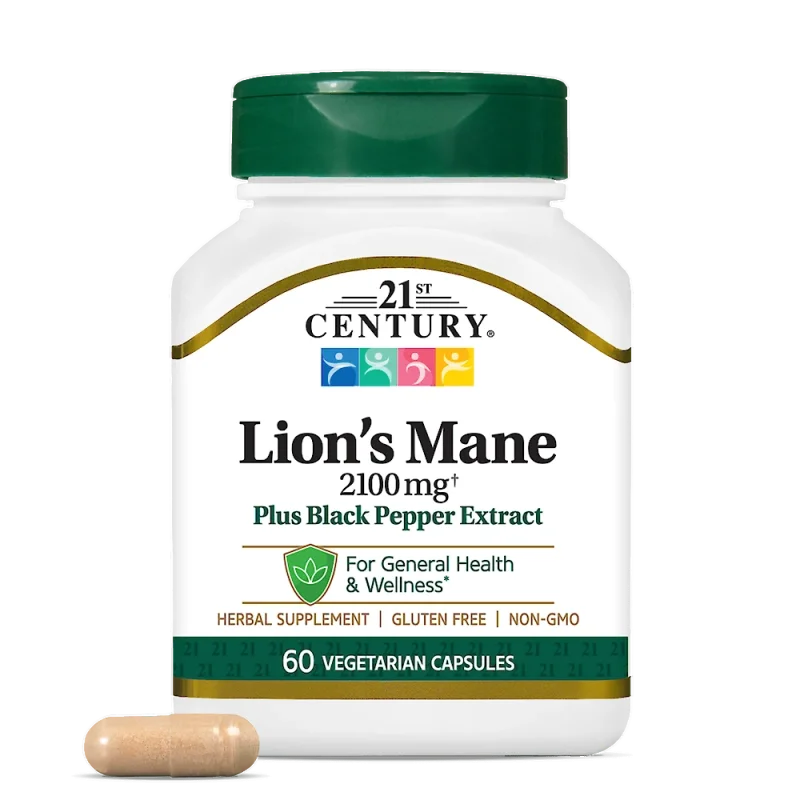گیاهی قارچ تقویت سیستم ایمنی بدن سنتری ۲۱ 21Century Lion's Mane 2100mg Plus Black Pepper Extract قرن 21 (60 عددی)