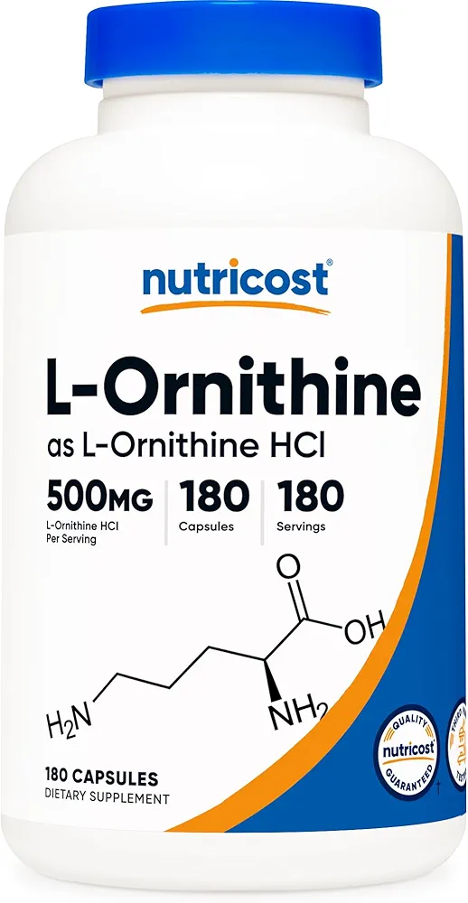 آرژنین و اورنیتین 750 میلی گرم ناتری کاست 180 عددی Nutricost L-Arginine L-Ornithine 750mg; 180 Capsules