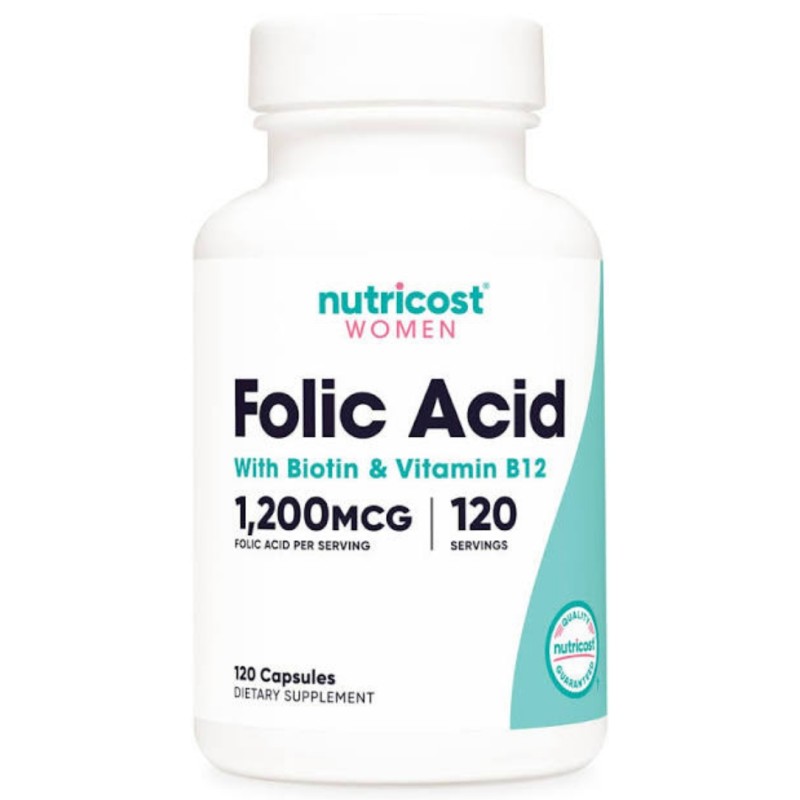 کپسول فولیک اسید ناتریکاست بانوان Nutricost Women Folic Acid 1200mcg With B12 & Biotin (120 عددی)