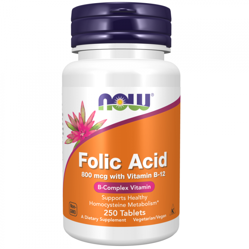فولیک اسید ناو NOW Folic Acid 800mcg With B12 (250 عددی)