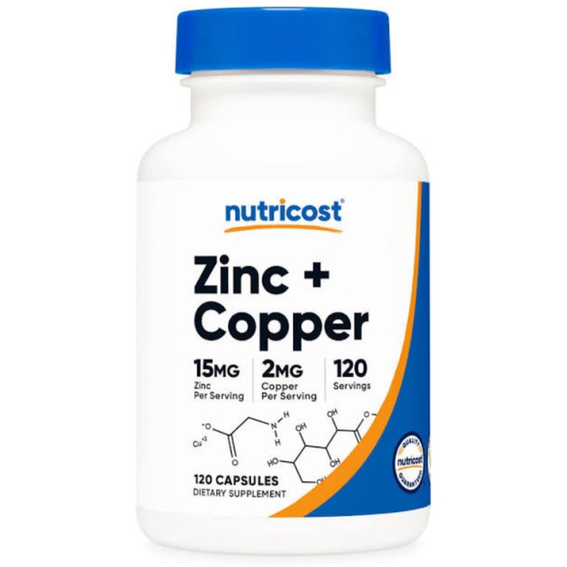 کپسول زینک + مس ناتریکاست Nutricost Zinc + Copper (120 عددی)