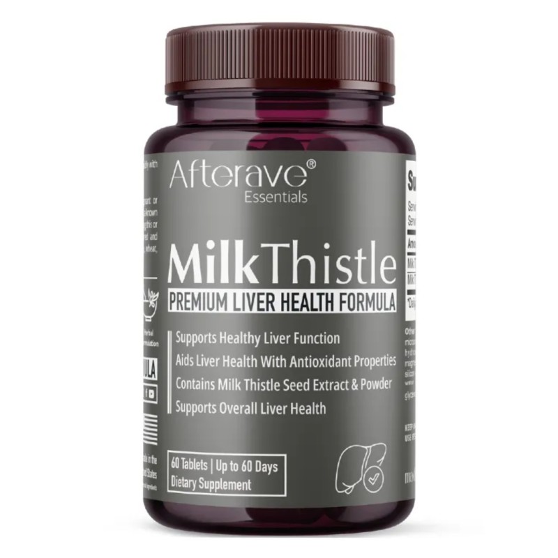 قرص خار مریم Afterave Milk Thistle تقویت کبد و سم‌زدایی 60عددی اصل Afterave Essentials Milk Thistle 60 Tablets – Liver Support & Detox Supplement